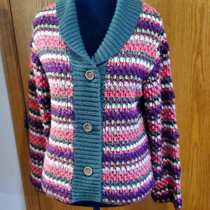 Orvis wool blend multicolored crochet cardigan sweater